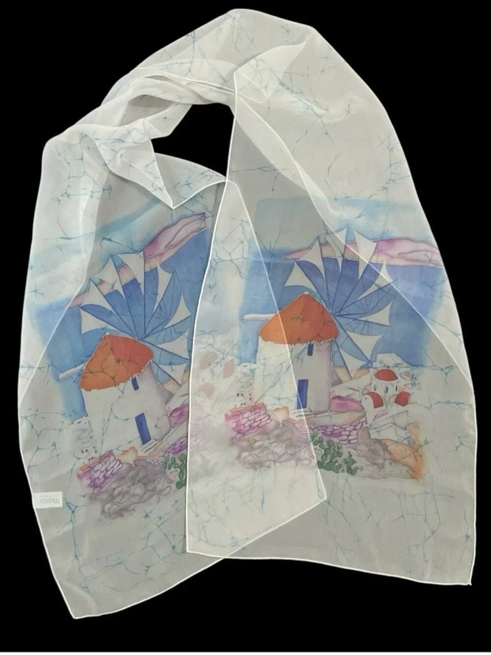 Ifasma Greek Scarf Wearable Art Windmill Design Sheer Rectangle Boho Shawl